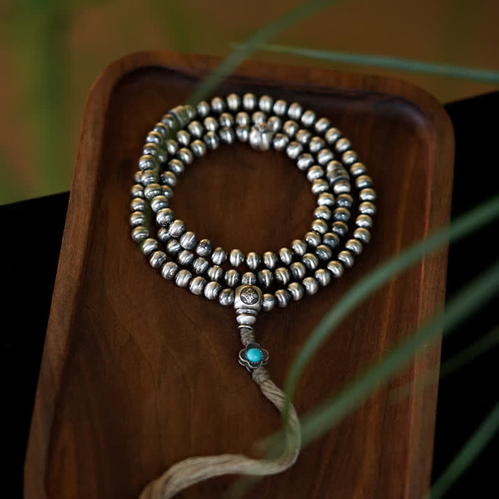 Buddha Stones 108Malaビーズ 925 スターリングシルバー レッドアゲート ターコイズ 自信のチャームブレスレット