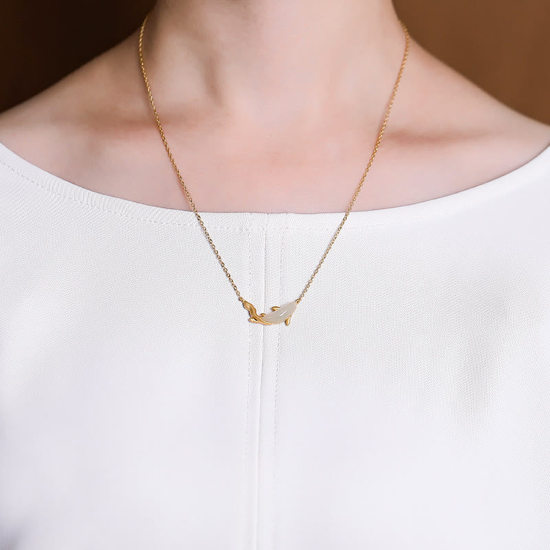 Buddha Stones925スターリングシルバー ホワイトジェイド ドルフィン 幸運のネックレスペンダント - image 15