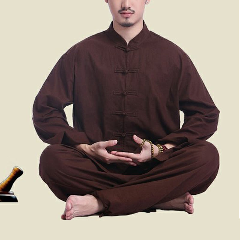 Buddha Stones中国風 カエル ボタンデザイン 瞑想 祈り コットン リネン スピリチュアル 禅 練習 ヨガ ウェア メンズ セット - image 17