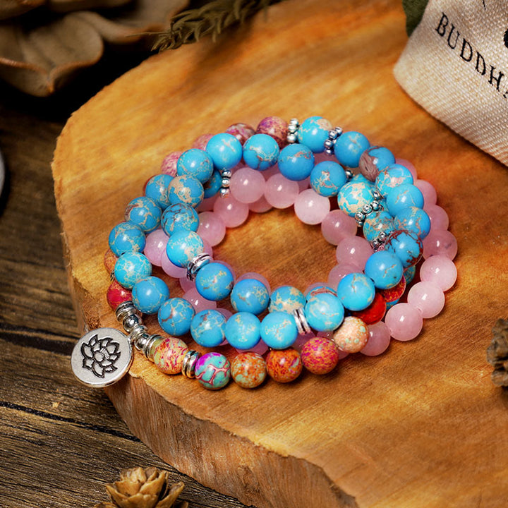 Buddha Stonesチベット紫ミャオ リアルビーズ ハーモニー ロータスMala