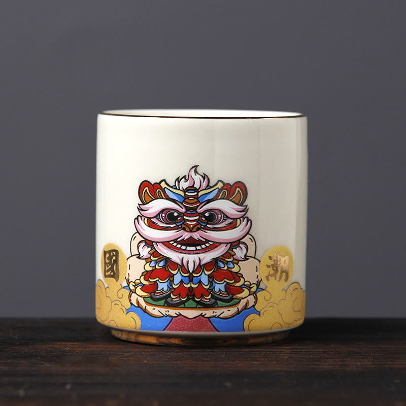 Buddha Stonesヴィンテージ 梅の花 松 竹 鳳凰 麒麟 獅子舞 陶器 ティーカップ ティーカップ