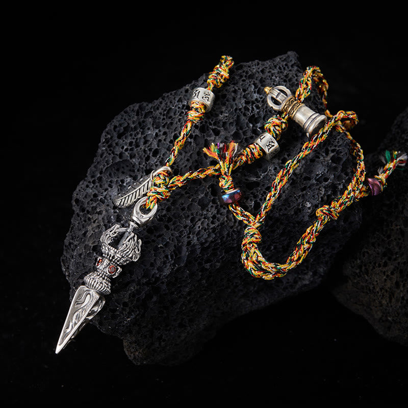 Buddha Stonesチベット ハンドメイド 925 スターリングシルバー ドルジェ ヴァジュラオーム・マニ・パドメ・フムフェザー ストレングス ネックレス ペンダント - ドルジェ/ヴァジュラ（悟り♥霊力） - image 0