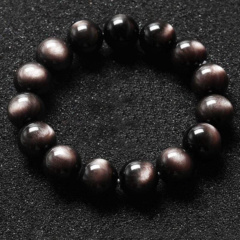Buddha Stones天然銀光沢黒曜石 癒しの保護ブレスレット