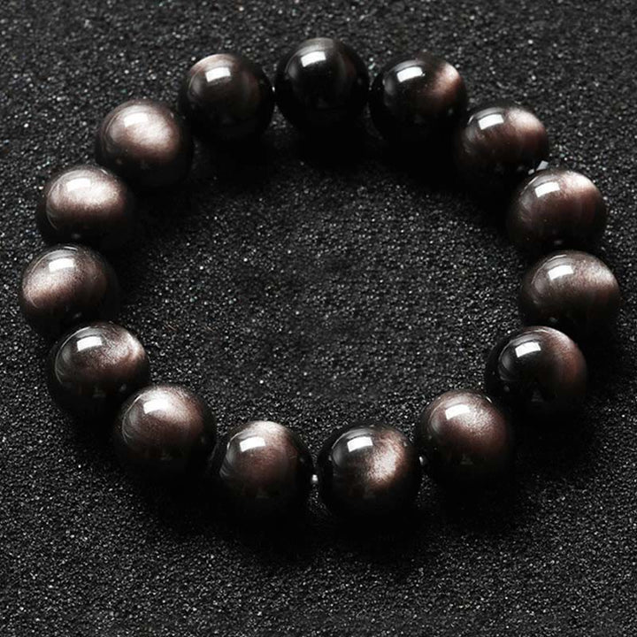 Buddha Stones天然銀光沢黒曜石 癒しの保護ブレスレット
