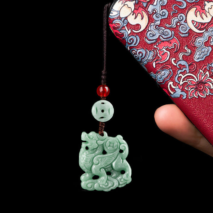 Buddha Stones天然翡翠 麒麟 繁栄の電話掛け飾り