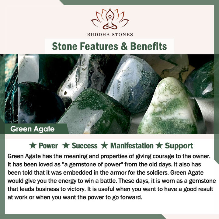 Buddha Stones 108 個Mala天然グリーンアゲート パワーサポートブレスレット