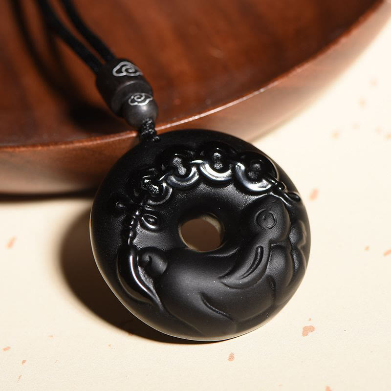 Buddha Stones中国の十二支 天然黒曜石平和のお守りチャーム強さ ネックレス ペンダント - image 3