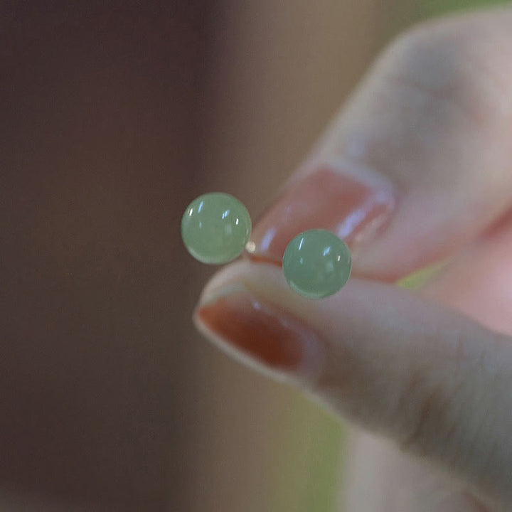 Buddha Stonesラウンド翡翠ビーズ幸運スタッドイヤリング - 8mm-翡翠（豊かさ♥豊かさ） - image 0