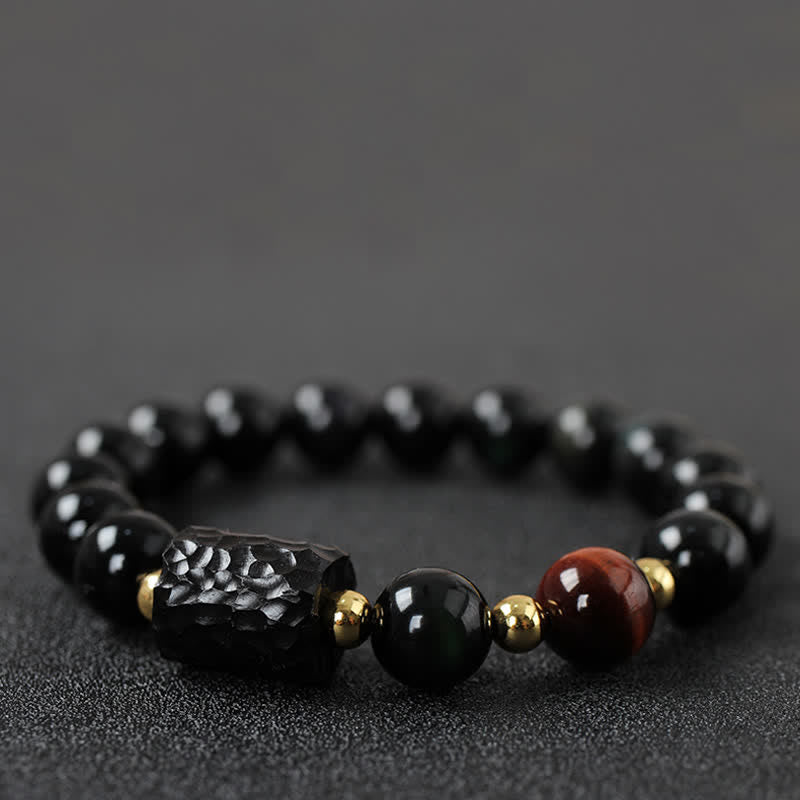 黒曜石、黒檀、赤虎目石の強さを秘めたカップルブレスレット