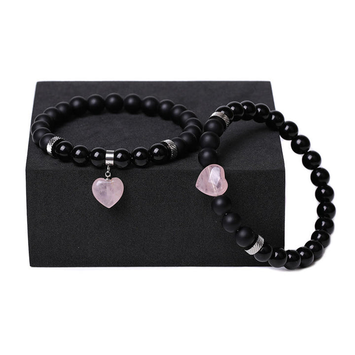 Buddha Stones2個入り ブラックオニキス クリスタルストーン 愛の心を守るサポート カップルブレスレット