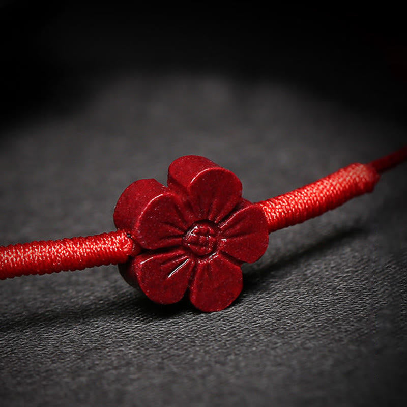 Buddha Stonesの手作り梅の花、四つ葉のクローバー、貔貅、蓮、鯉、辰砂の祝福の編み込みブレスレット