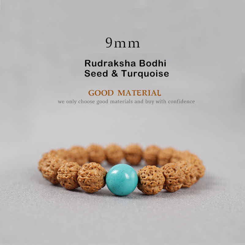 Buddha Stonesチベット ルドラークシャ 菩提樹 シード ビーズ アンバー ターコイズ 富のブレスレット