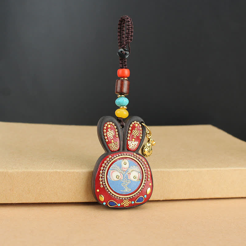チベット黒檀五福神タンカキーホルダー