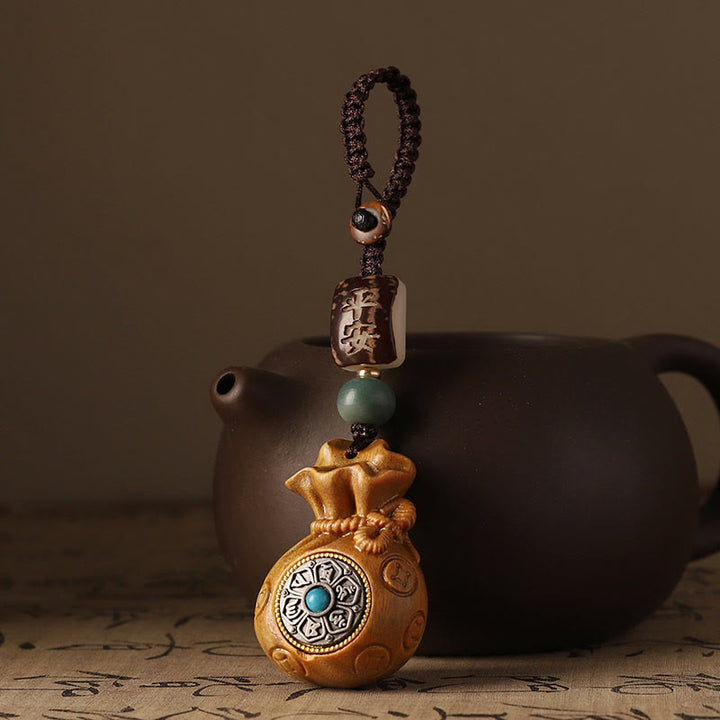 Buddha Stones小葉紫檀緑白檀 マネーバッグオーム・マニ・パドメ・フム回転式保護吊り下げ装飾 - image 18