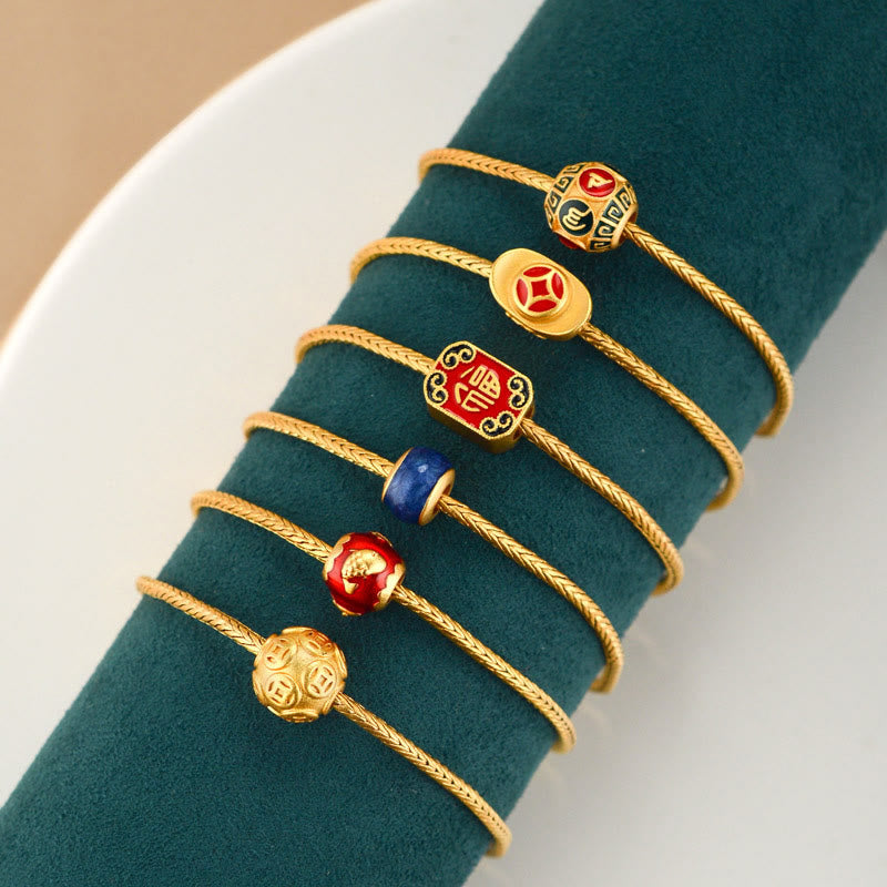 Buddha Stonesチベット 18K ゴールドオーム・マニ・パドメ・フム幸運の鯉キャラクター インゴット 銅貨 平和ブレスレット - image 1
