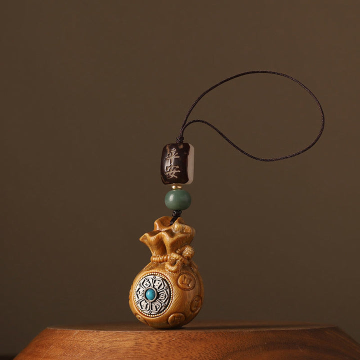 Buddha Stones小葉紫檀緑白檀 マネーバッグオーム・マニ・パドメ・フム回転式保護吊り下げ装飾 - image 31