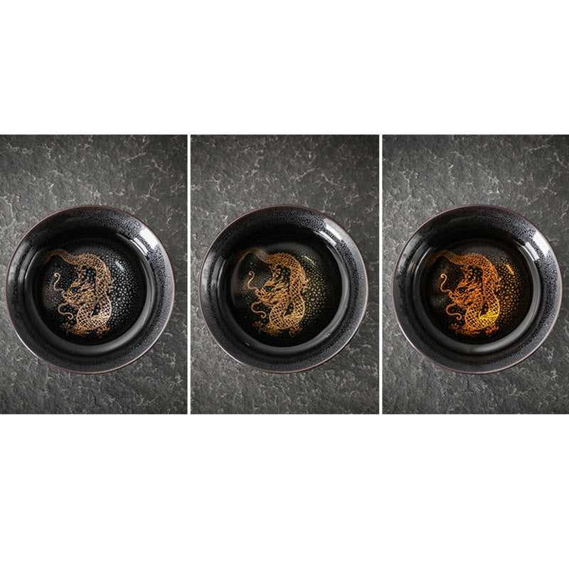 Buddha Stones 金箔中国風建瞻龍鳳蓮観音鯉陶器茶碗天目功夫茶碗 - image 2