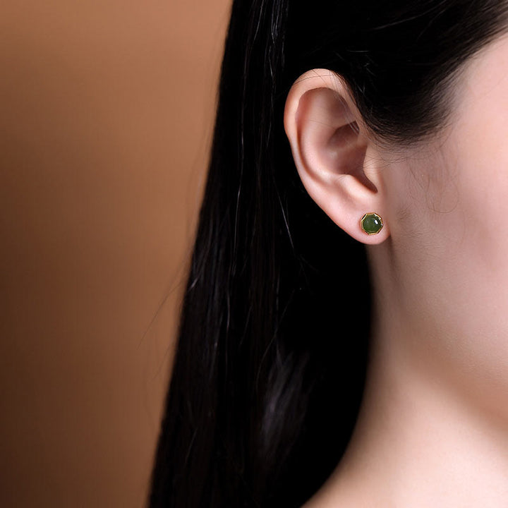 Buddha Stones 925スターリングシルバー ゴールドメッキ 天然和田翡翠ビーズ 幸運のスタッドピアス - image 5