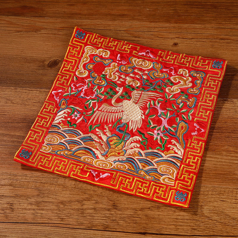 Buddha Stones鳳凰 龍 麒麟 刺繍 カップマットパッド ティーカップコースター スクエア カンフーティーマット