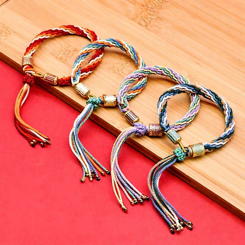 Buddha Stones チベットエナメル製カラフルタッセルロープブレスレット - image 0