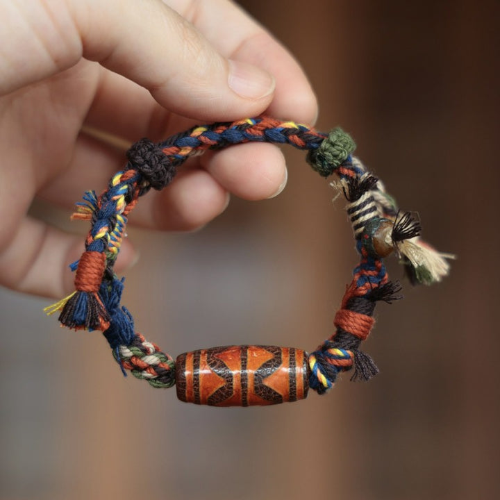 Buddha Stones ヴィンテージ チベット ジービーズ 幸運のロープブレスレット - 双虎牙ジービーズ（手首周り：15～18cm） - image 0