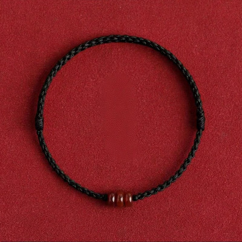 Buddha Stones ミニマルなレッドアゲートそろばんビーズの守護ブレスレットアンクレット - ブラックアンクレット（足首周り：17～25cm） - image 4
