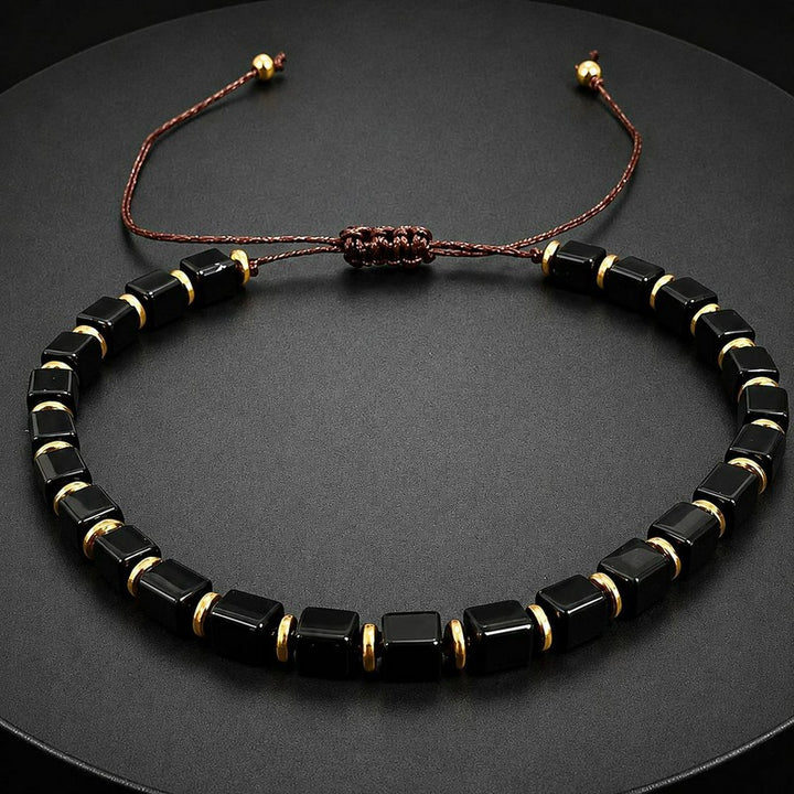 Buddha Stones 黒曜石の保護スクエアビーズ編み込み調節可能ブレスレット - image 1