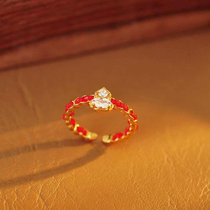 Buddha Stones 赤紐の銅合金製ひょうたん型良縁祈願オープンバンドリング - image 1