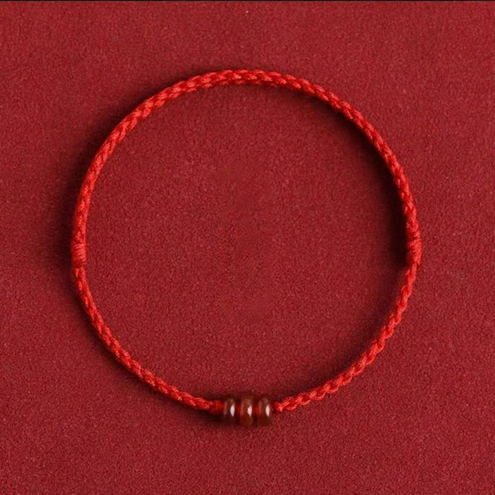 Buddha Stones ミニマルなレッドアゲートそろばんビーズの守護ブレスレットアンクレット - 赤いアンクレット（アンクレットの周囲：17～25cm） - image 2