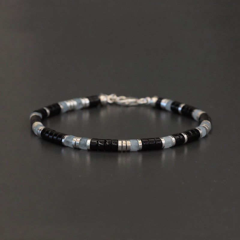 Buddha Stones ブラックオニキスとブルーカルセドニーの保護ストレッチビーズブレスレット - ブルーカルセドニー＆ブラックオニキス（手首周り：16～18cm） - image 0