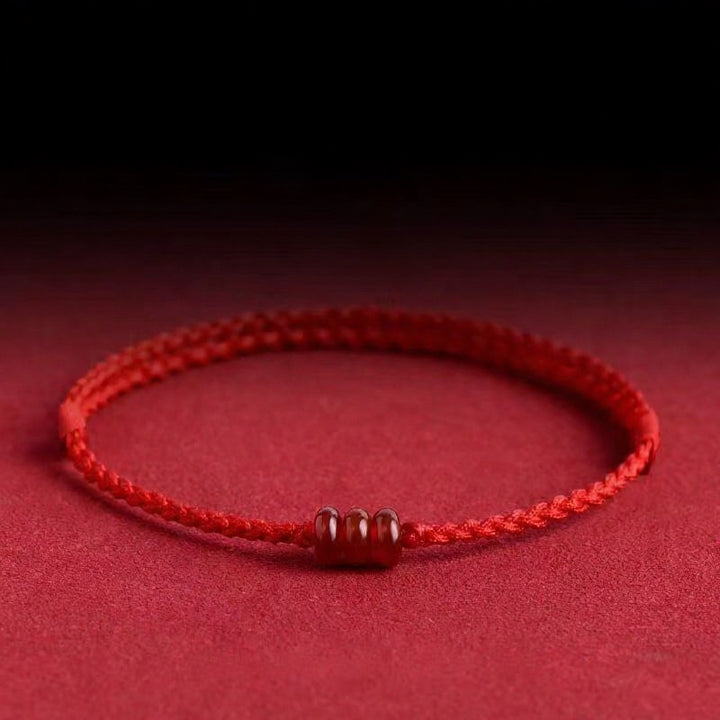 Buddha Stones ミニマルなレッドアゲートそろばんビーズの守護ブレスレットアンクレット - 赤いブレスレット（手首周り：14～18cm） - image 0
