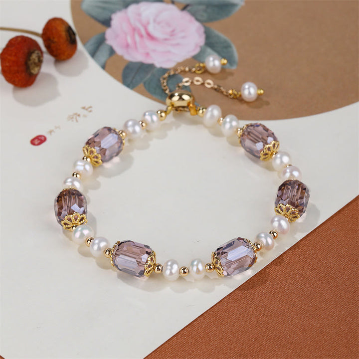 Buddha Stones天然アメジストパール平和ヒーリングチェーンブレスレット