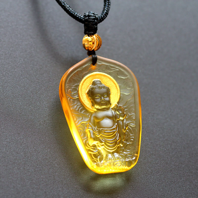 Buddha Stonesチベット仏 リュウリ クリスタル セレニティ ネックレス ペンダント - 黄色い仏光 - image 6