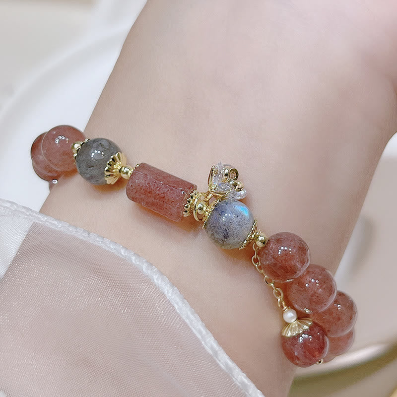Buddha Stonesナチュラルストロベリークォーツ ムーンストーン ラブブレスレット
