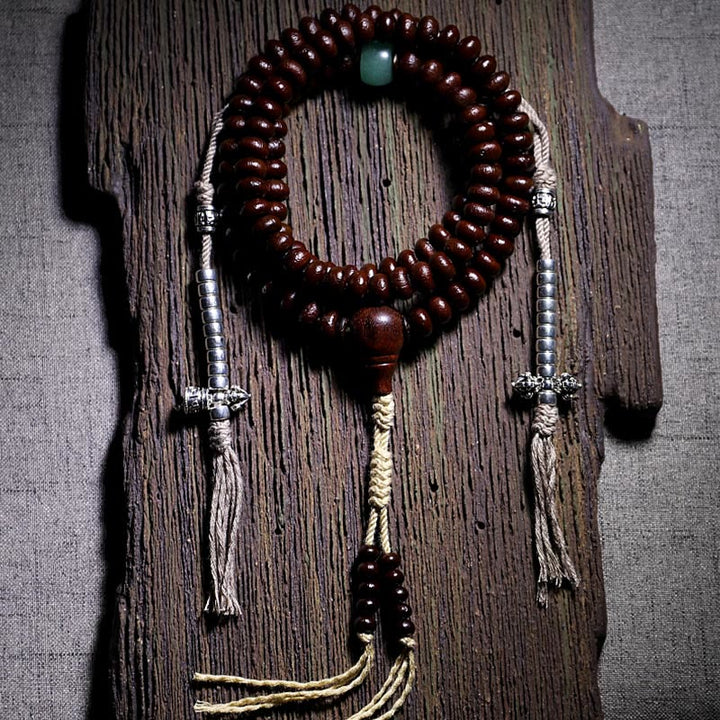 Buddha Stones天然チベット 108 個Malaビーズ 紫菩提樹 三目 ジビーズ 銅製 ドルジェ ハーモニーブレスレット