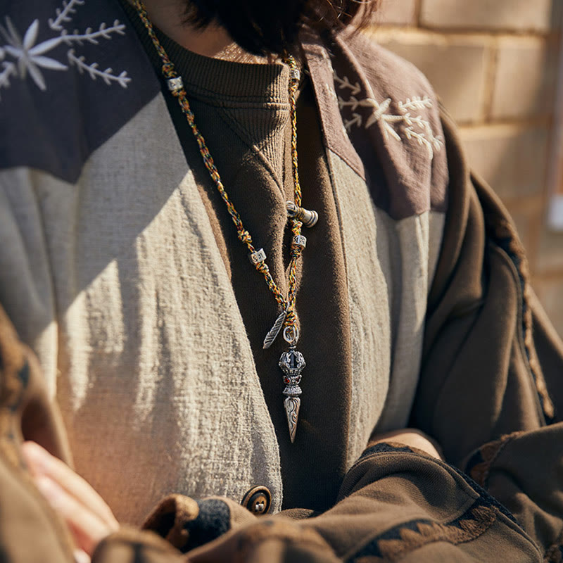 Buddha Stonesチベット ハンドメイド 925 スターリングシルバー ドルジェ ヴァジュラオーム・マニ・パドメ・フムフェザー ストレングス ネックレス ペンダント - image 2
