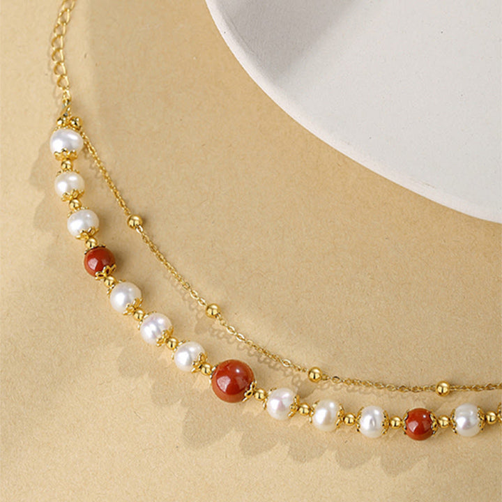 Buddha Stones925スターリングシルバー パール シナバー ウィズダムビーズ ダブルレイヤーチェーンブレスレット - image 3