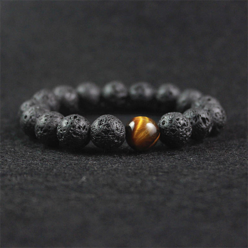 Buddha Stones溶岩石 タイガーアイ 石 平和ヒーリングブレスレット - 溶岩石（手首周り17cm） - image 0