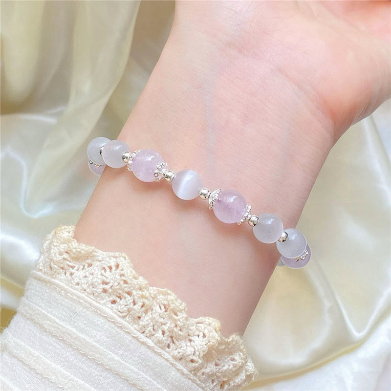 Buddha Stones925スターリングシルバー 天然アメジスト キャッツアイ スピリチュアルアウェアネススターブレスレット