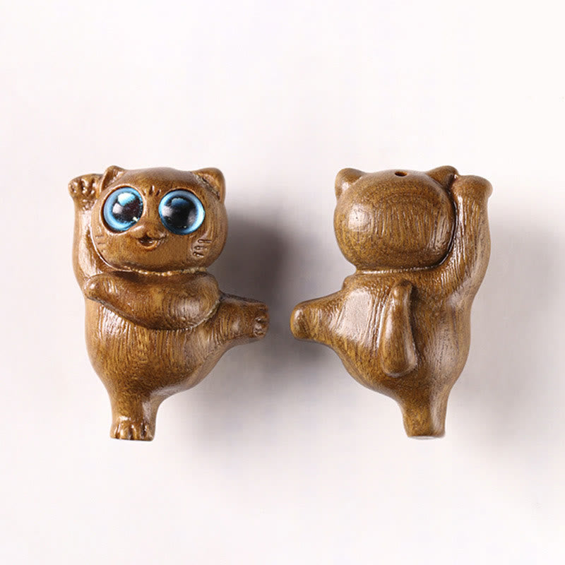Buddha Stonesミニグリーンサンダルウッドダンシングキャット彫刻ポジティブデスクデコレーション - image 10