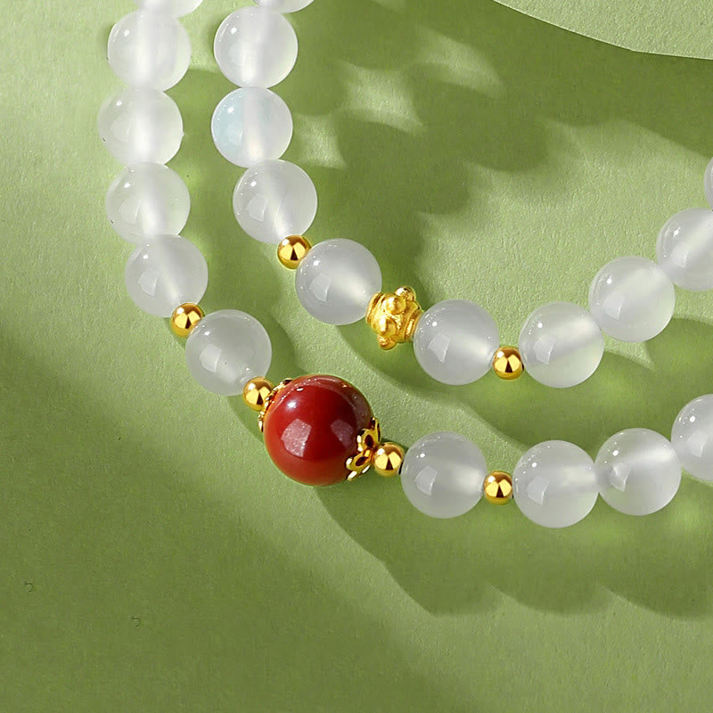 Buddha Stones 925スターリングシルバー 天然ホワイトアゲート 辰砂 ダブルラップ守護ブレスレット - image 3