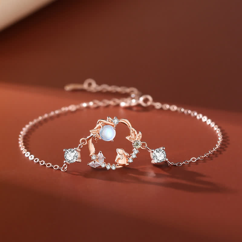 925スターリングシルバー 卯年 ムーンストーン 月 フラワーパターン ネックレス ペンダント ブレスレット イヤリング - ブレスレット - ローズゴールド - image 5