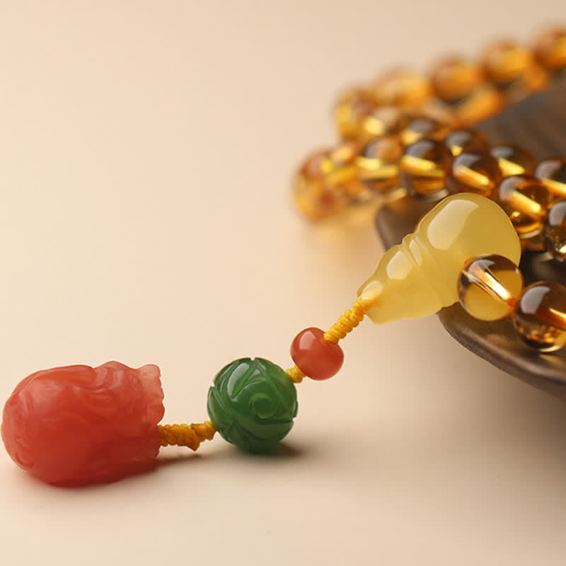 108個のマーラー数珠ビーズ、天然シトリン、アンバー、平和のお守りチャーム、レッドアゲート、貔貅（ピクシウ）保護チャームブレスレット - image 25