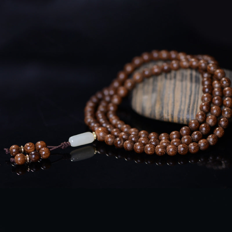Buddha Stones 108 個入りMalaビーズ ローズウッド 翡翠 カームブレスレット