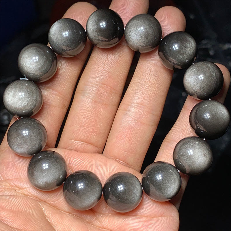 Buddha Stones天然銀光沢黒曜石 癒しの保護ブレスレット
