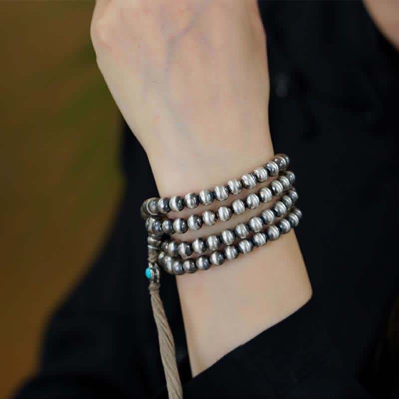 Buddha Stones 108Malaビーズ 925 スターリングシルバー レッドアゲート ターコイズ 自信のチャームブレスレット