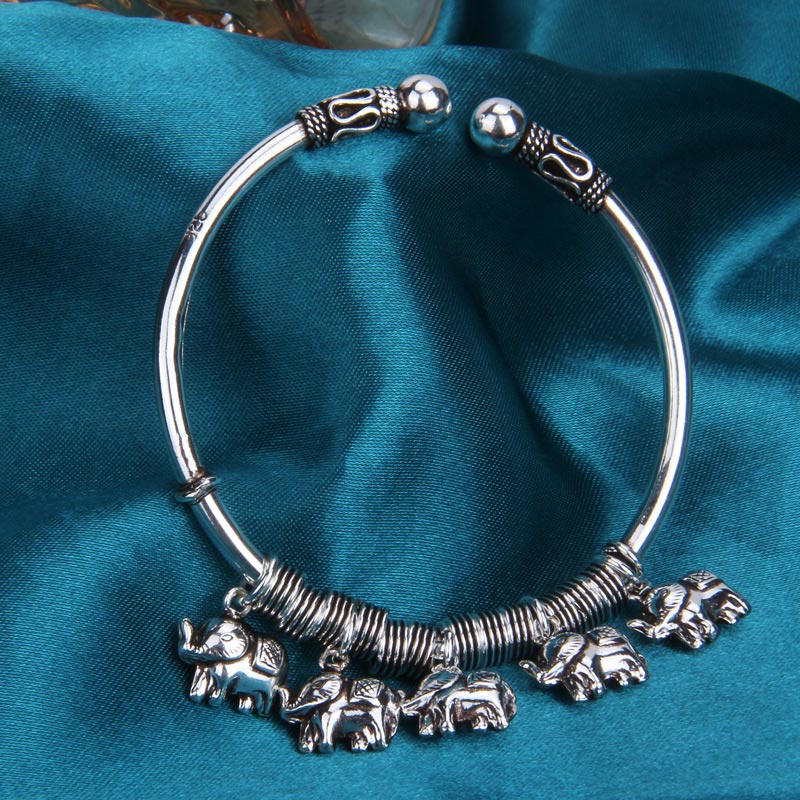 Buddha Stones925スターリングシルバー エレファント強さブレスレットバングル
