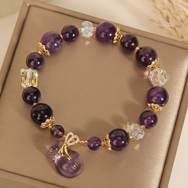 Buddha Stones天然アメジストクリスタルマネーバッグチャームポジティブブレスレット