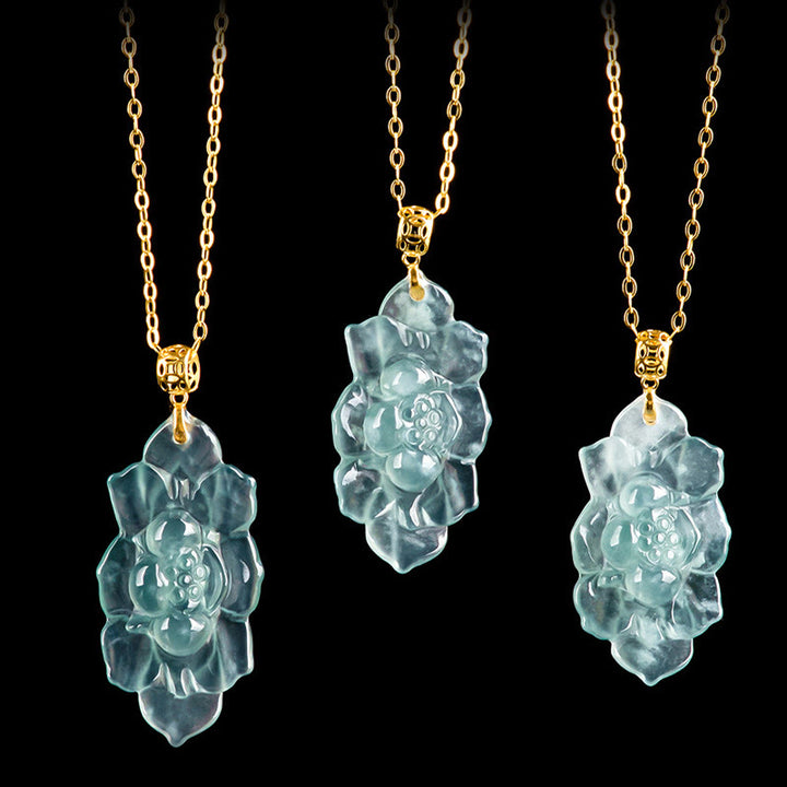 Buddha Stones 925スターリングシルバーチェーン 18Kゴールドバックル 天然翡翠 蓮の模様豊かさのネックレスペンダント - image 7