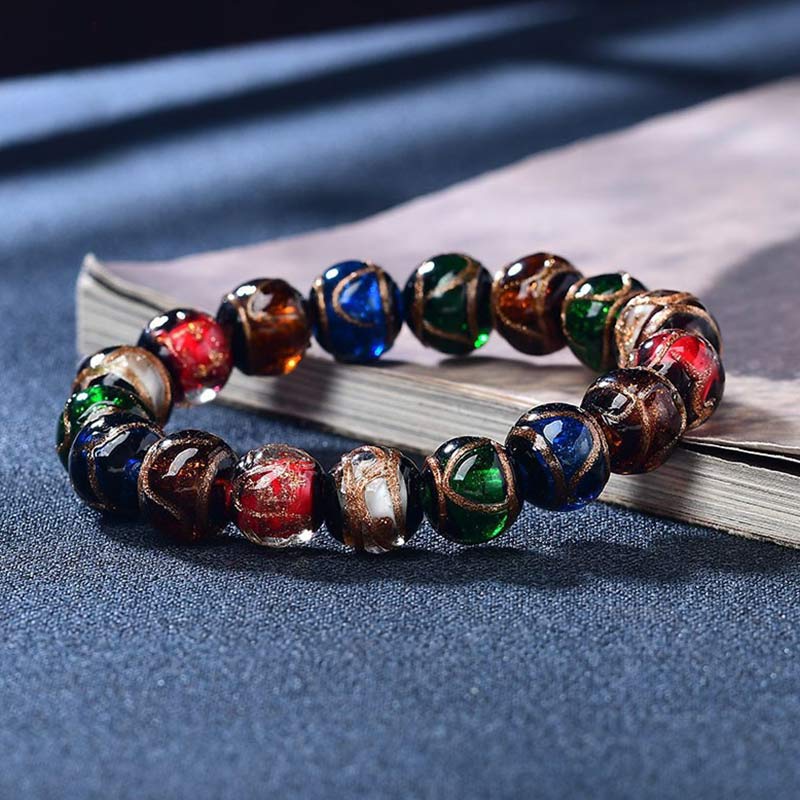 Buddha Stonesカラフル 琉璃 ガラス ビーズ幸運ブレスレット - 14mm（手首周り：7.1～7.5インチ／18～19cm） - image 0